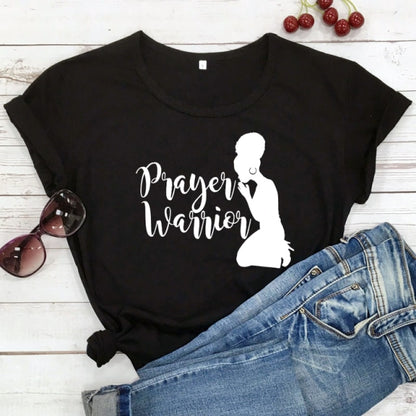Prayer Warrior Powerful Afro Print T-shirt Casual Women Christian Faith Tshirt Summer Short Sleeve 90s Graphic Yellow Tops Tees