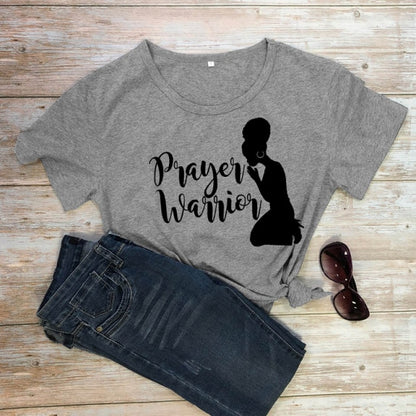 Prayer Warrior Powerful Afro Print T-shirt Casual Women Christian Faith Tshirt Summer Short Sleeve 90s Graphic Yellow Tops Tees