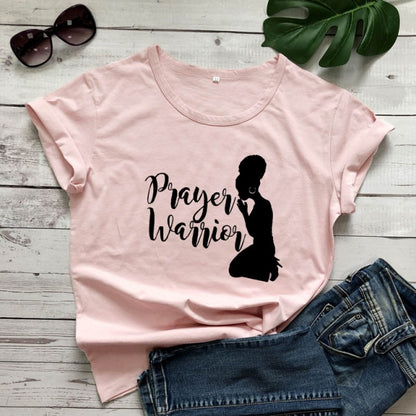 Prayer Warrior Powerful Afro Print T-shirt Casual Women Christian Faith Tshirt Summer Short Sleeve 90s Graphic Yellow Tops Tees