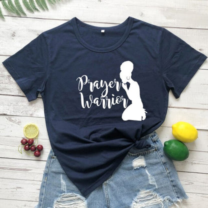Prayer Warrior Powerful Afro Print T-shirt Casual Women Christian Faith Tshirt Summer Short Sleeve 90s Graphic Yellow Tops Tees