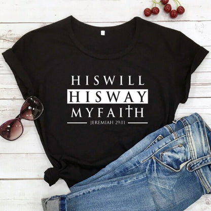 His Will His Way My Faith Jeremiah 29:11 T-shirt Unisex Scripture Christian Tshirt Casual Bible Verse Top Tee Shirt
