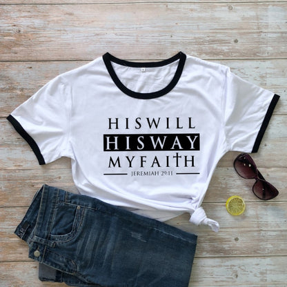 His Will His Way My Faith Jeremiah 29:11 T-shirt Unisex Scripture Christian Tshirt Casual Bible Verse Top Tee Shirt