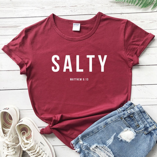 Salty Matthew 5:13 T-shirt Vintage Christian Bible Verse Tees Tops Casual Womens Crewneck Graphic Summer Tshirt