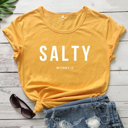 Salty Matthew 5:13 T-shirt Vintage Christian Bible Verse Tees Tops Casual Womens Crewneck Graphic Summer Tshirt
