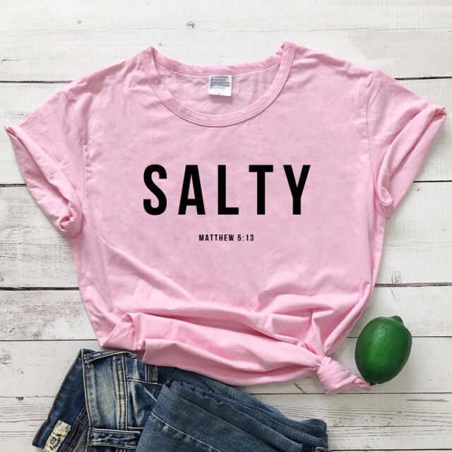 Salty Matthew 5:13 T-shirt Vintage Christian Bible Verse Tees Tops Casual Womens Crewneck Graphic Summer Tshirt