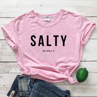 Salty Matthew 5:13 T-shirt Vintage Christian Bible Verse Tees Tops Casual Womens Crewneck Graphic Summer Tshirt