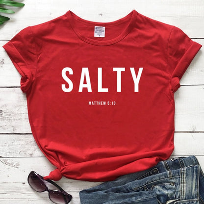 Salty Matthew 5:13 T-shirt Vintage Christian Bible Verse Tees Tops Casual Womens Crewneck Graphic Summer Tshirt