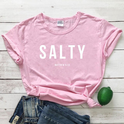 Salty Matthew 5:13 T-shirt Vintage Christian Bible Verse Tees Tops Casual Womens Crewneck Graphic Summer Tshirt